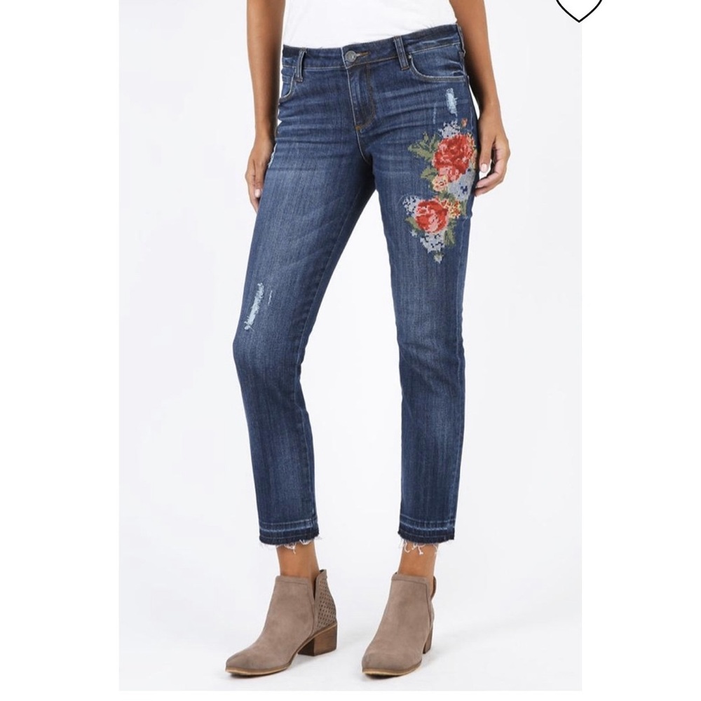 Kut from the Kloth embroidered Reese crop with raw hem